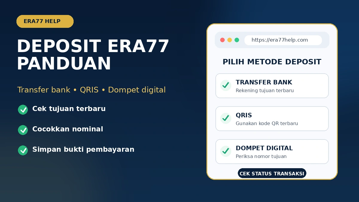 Deposit Era77: panduan transfer bank, QRIS, dompet digital, dan pengecekan transaksi