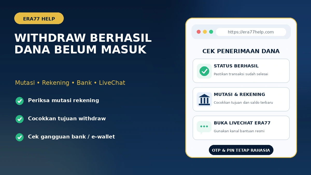 Withdraw Era77 berhasil tapi dana belum masuk: periksa mutasi, rekening tujuan, dan gangguan bank